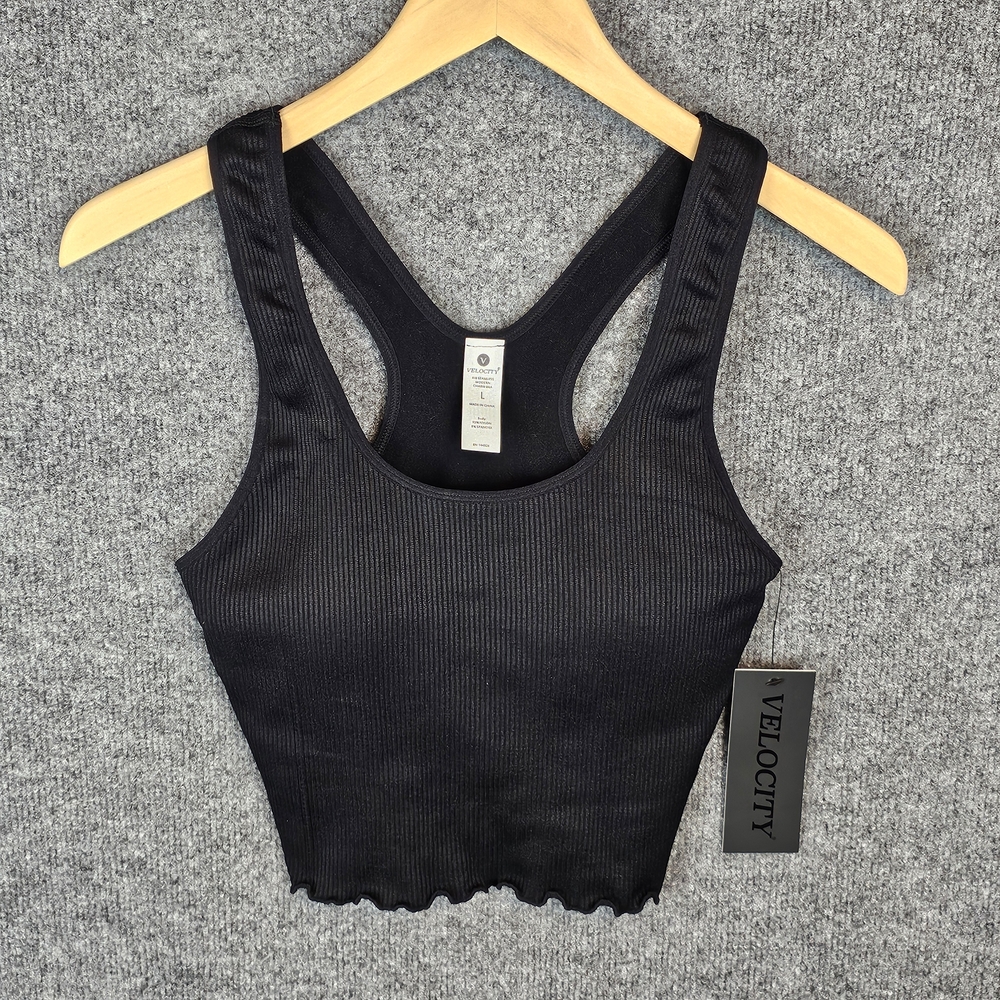 NWT Velocity Black Ribbed Racerback Crop Tank Top Size: Large
